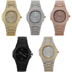 Reloj De Acero Plateado Con Diamantes Unisex