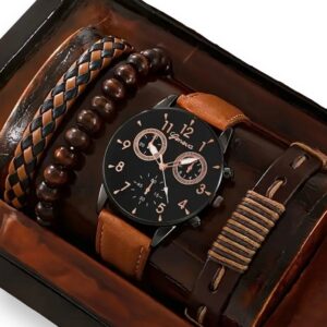 Reloj De Cuero Conjunto De 4 Piezas Para Hombre
