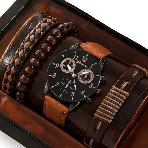 Reloj De Cuero Conjunto De 4 Piezas Para Hombre