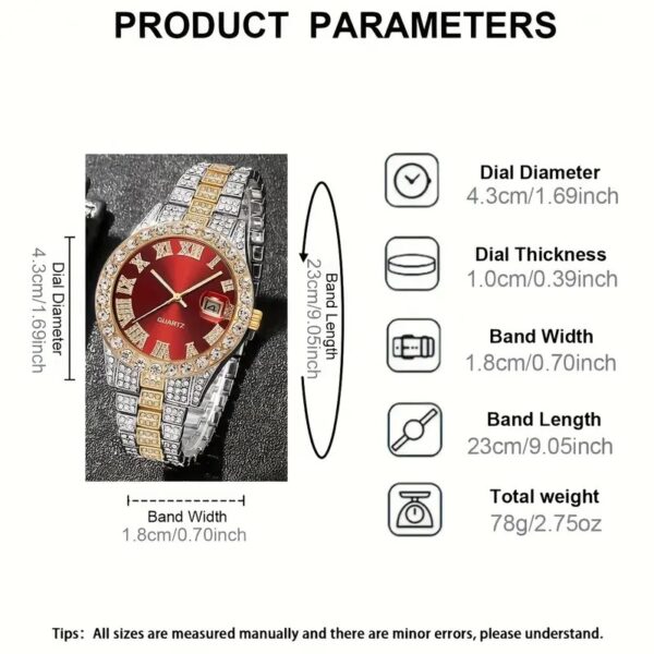 Reloj Cubano Con Diamantes De Imitación Cadena Y Pulsera - Image 2