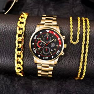 Conjunto De 3 Piezas Dorado De Acero Inoxidable Para Hombre