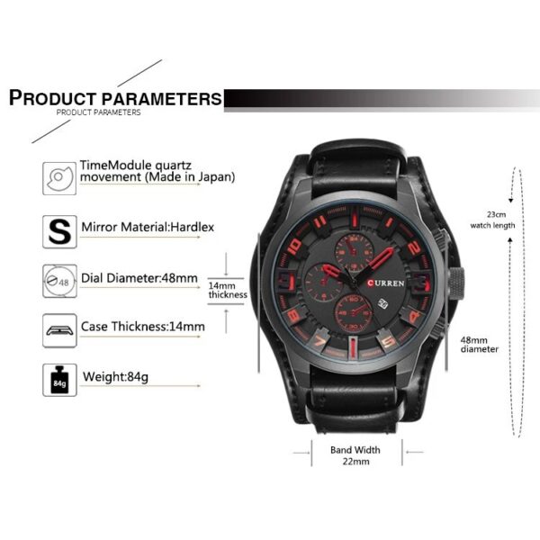 Reloj CURREN Jam Tangan Lelaki Deportivo De Cuarzo Correa De Cuero Impermeable - Image 3
