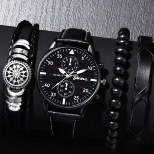 Reloj Conjunto De 3 Pulseras En Cuero Para Hombre